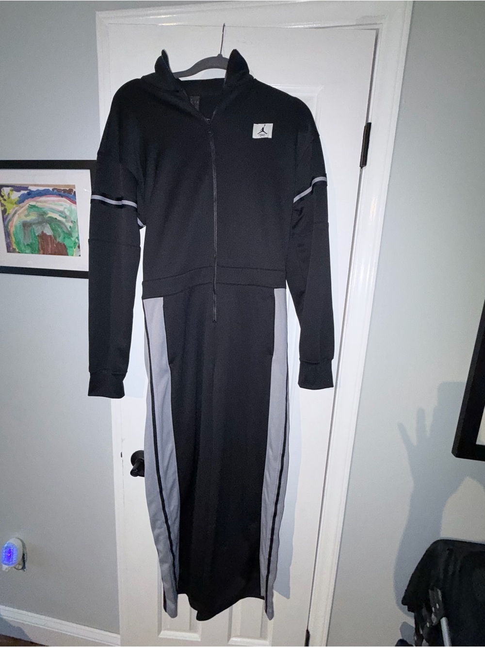 Jordan Black and Gray Long Zip Hoodie Jumpsuit
